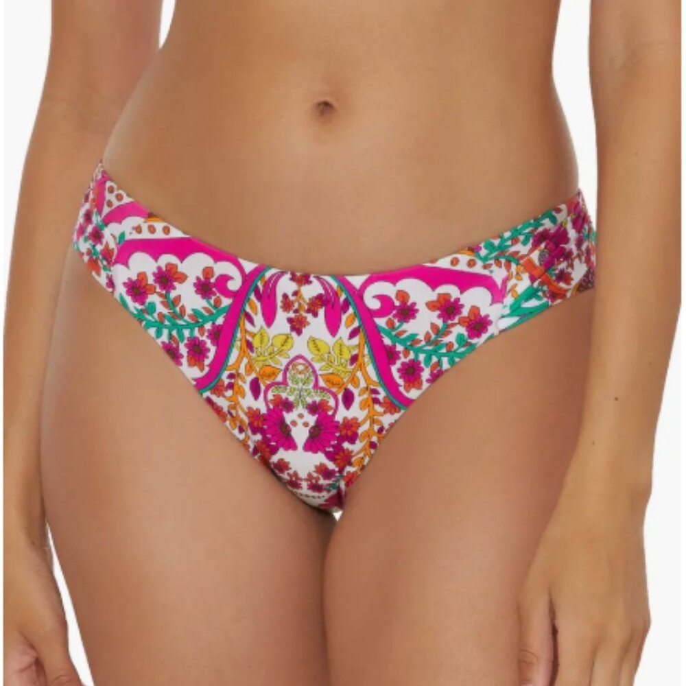 NWT - Trina Turk Hawaiian Side Tab Hipster Bikini Bottoms - Size 6 - Pink Multi